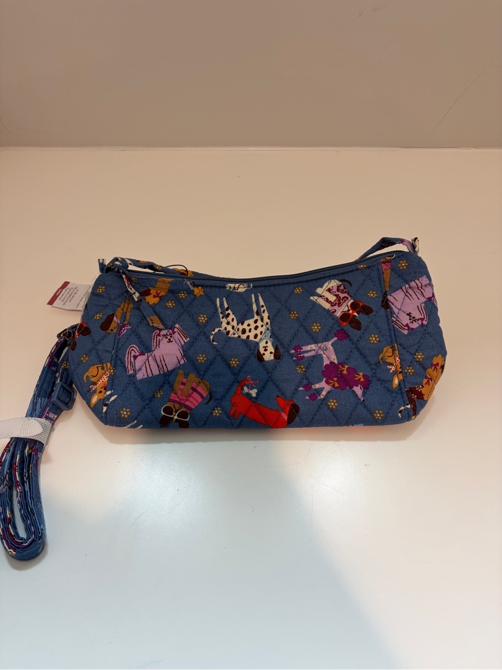 Vera Bradley Quilted Blue Wristlet Crossbody with Playful Animal Print
